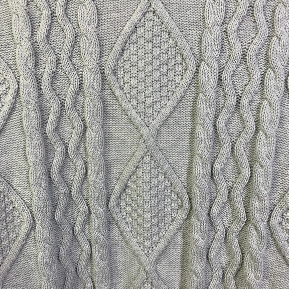 IZOD Sweater Light Grey Cotton Cable Knit Preppy Irish Ski Crew Neck- NWT - Picture 6 of 13